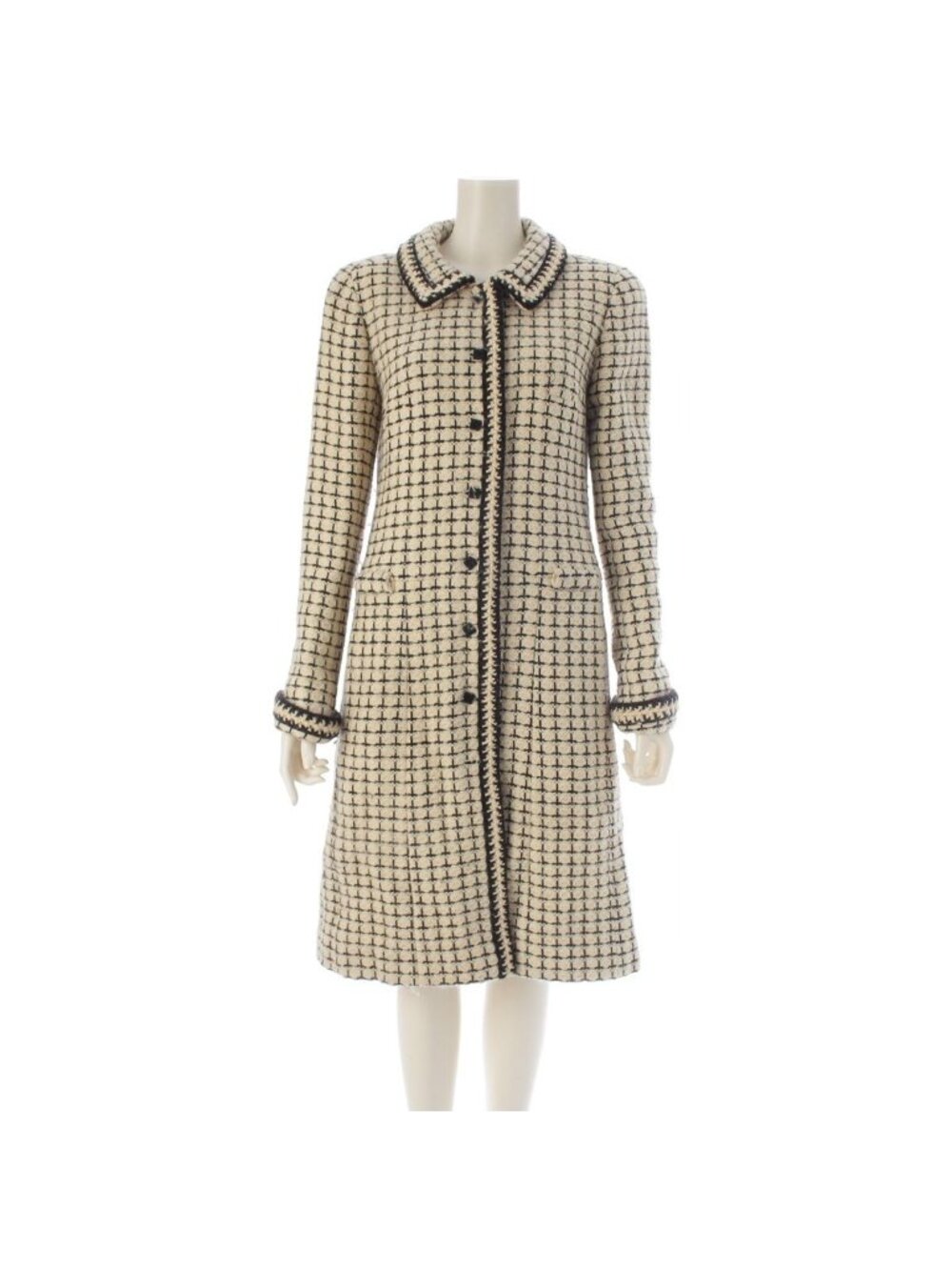 Chanel 00A Wool CC Logo Button Tweed Coat White Black 38